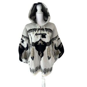 YARi Artensia Wester Longhorn Aztec Hooded Soft Wool Zip Sweater Mens L/ W -XL